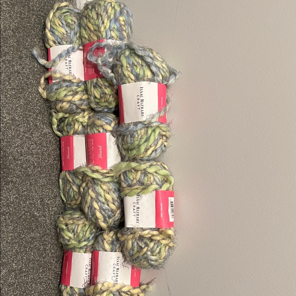 Issac Mizrahi…Premier Yarn in Blue/Yellow/Green…color is Sheep Meadow